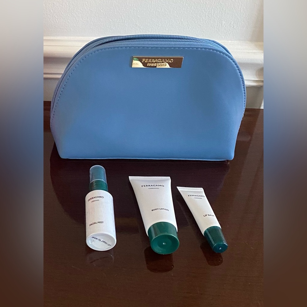 Turkish Airlines Salvatore Ferragamo Blue Cosmetic Bag Amenity Kit